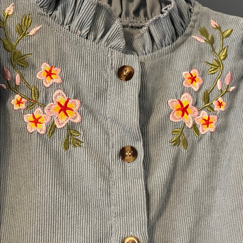 Embroidered Ruffle Button-Up Blouse - Picture 2 of 3